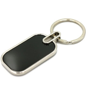 Llavero Metalico Rectangular con marco plateado e interior negro, 44 x 29 mm