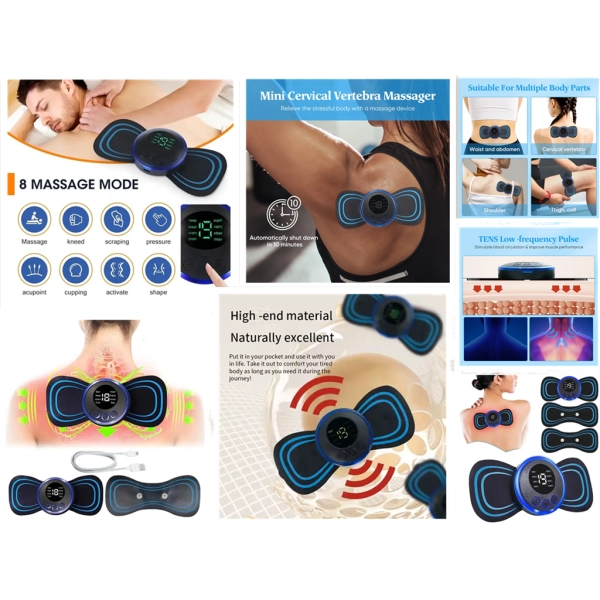 Masajeador Cervical, en ABS + PP, con 8 modalidades, recargable con USB