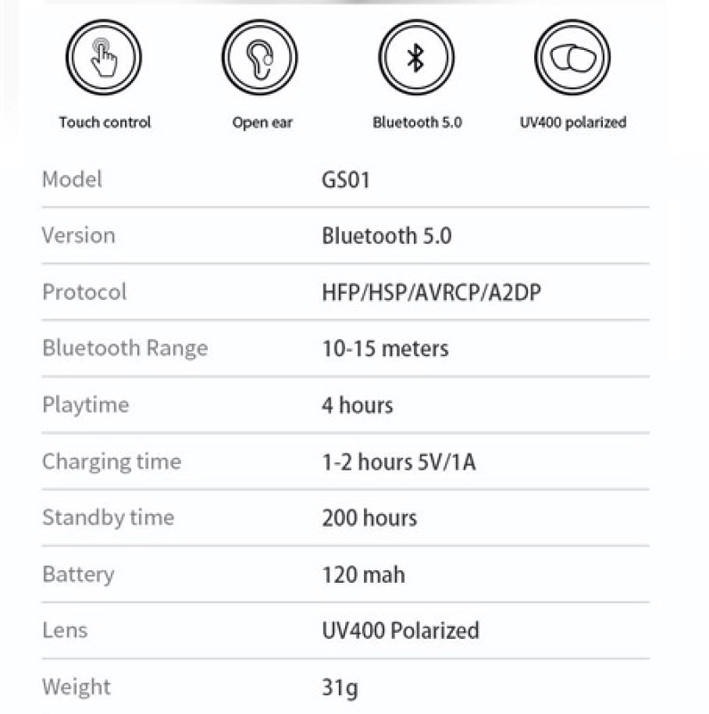 Gafas en ABS polarizadas ,con Bluetooth 5.0