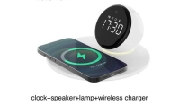 4 en 1, Cargador Inalambrico + Reloj + Lampara + Parlante BT
