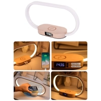 Cargador Inalambrico + Lampara + Reloj, en madera y Aluminio