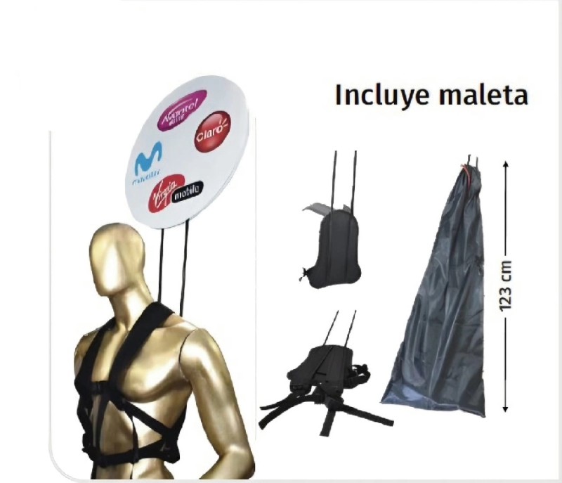 Pop Man Publicitario Bulet, con aviso Redondo Doble Cara, de 60 x 60 cmts