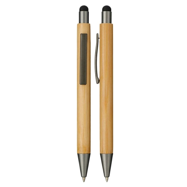 Boligrafo Bombai, en Bambu, con clip metalico y punta en stylus
