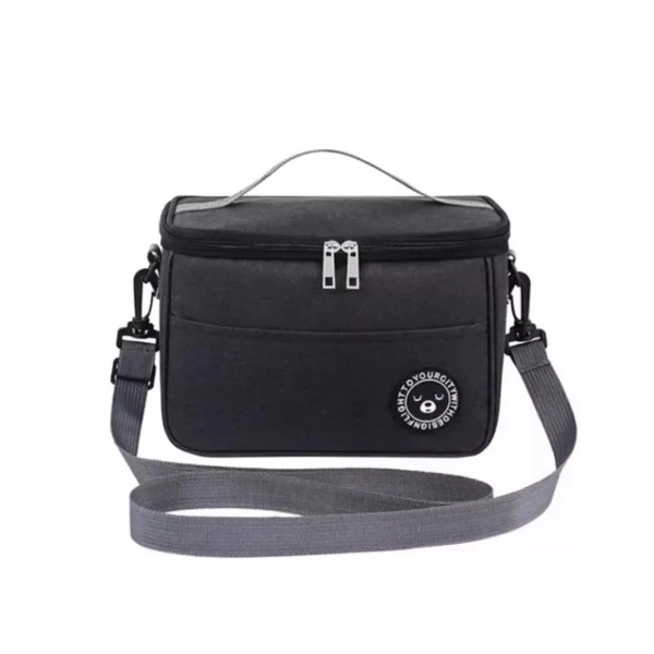 Lonchera Macedonia, en lona con forro aluminizado, 23 x 20 x 13 cmts