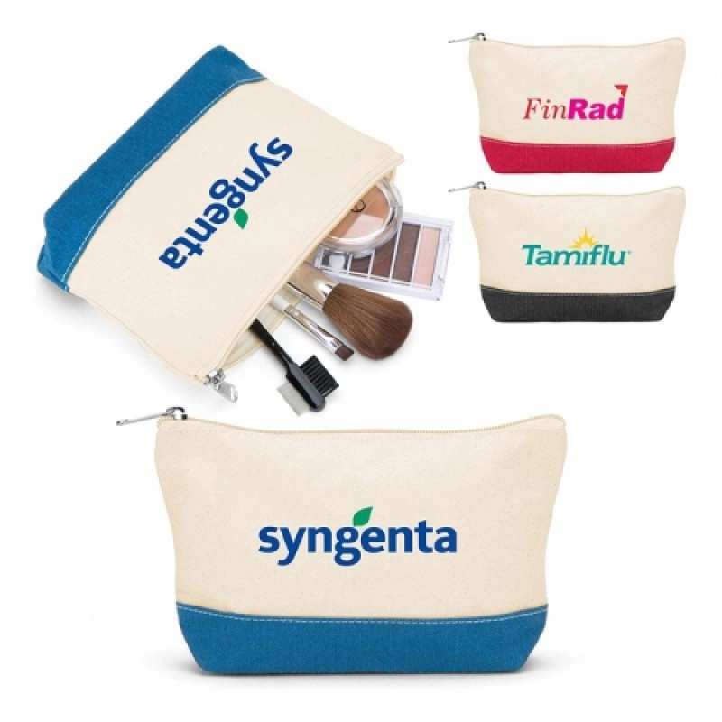 Cosmetiquera Viena, bicolor, en lona, de 18 x 12 x 7 cmts