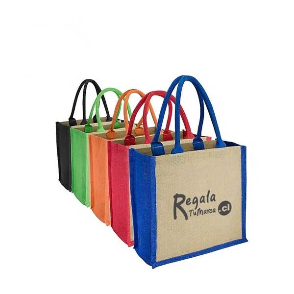 Bolso Spring, en Yute con fuelle y manijas en lona, 40 x 40 x 15 cmts