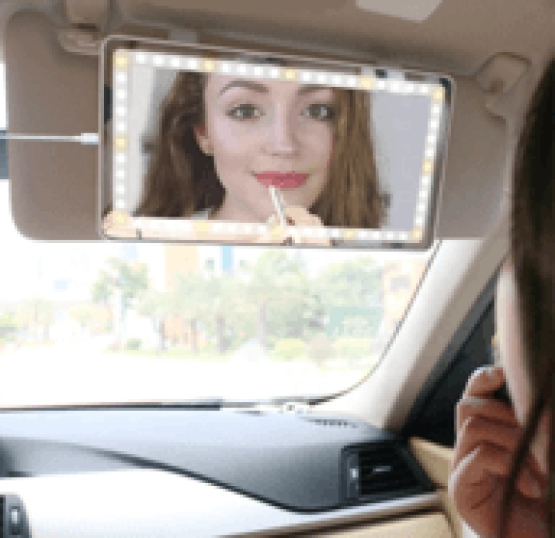 Espejo con luz LED para colocar en el visor del carro, 26 x 13.4 x 0.8 cmts