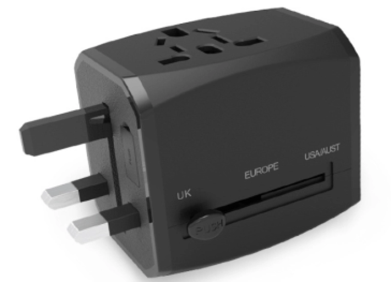 Adaptador para Viajes con multiples Conectores, 6.3 x 5.6 x 5.25 cmts