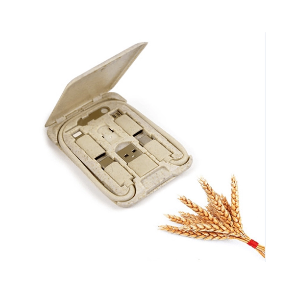 Multiconector 6 en 1, en estuche en Paja Biodegradable, 8.6 x 5.75 x 1 cmts