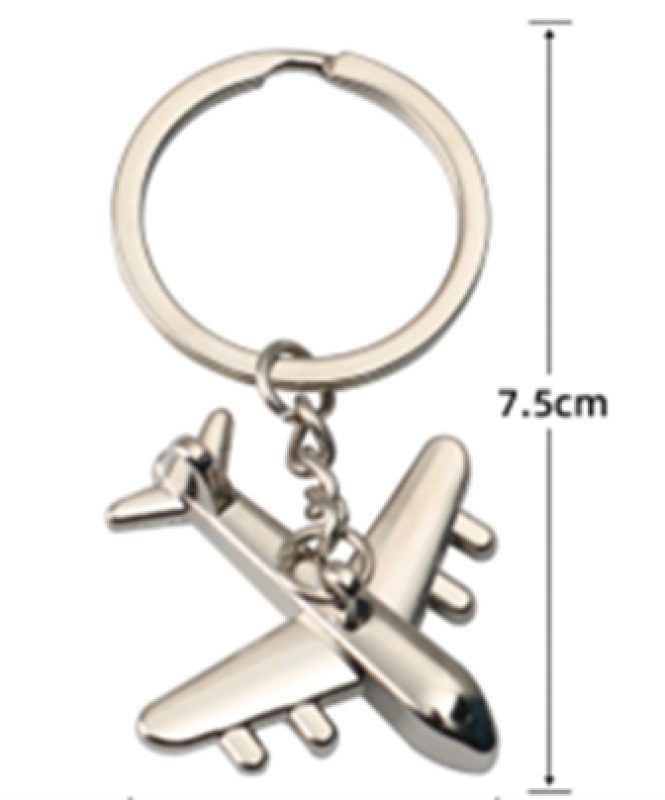 Llavero Metalico en forma de Avion, tamaño 7.5 x 4 cmts