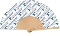 Ventilador o Abanico Manual, manija madera con poliester algodon,  23 x 3.5 cmts