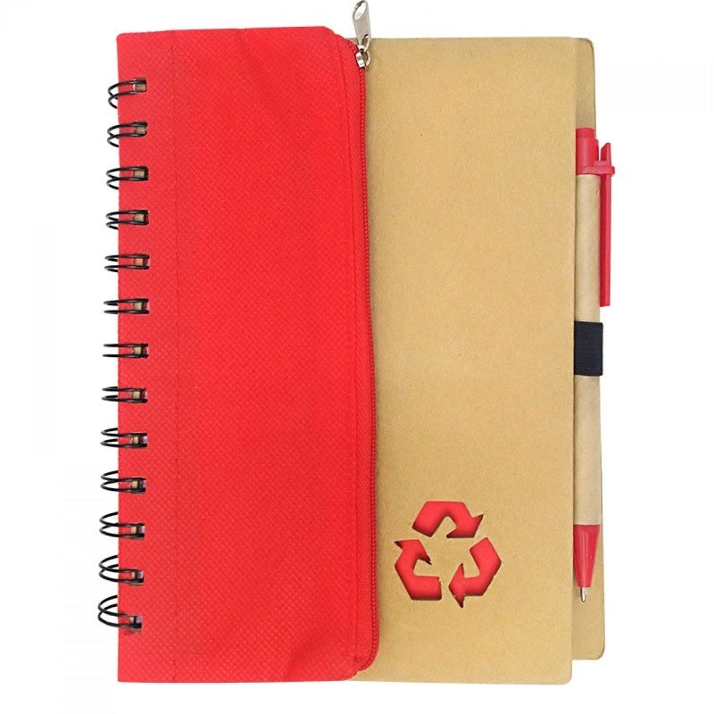 Cuaderno Ecológico con Cartuchera y boligrafo, 14.5 x 18 cmts