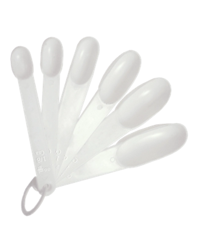 Cucharas Dosificadoras x 6 unds, largo 12.5 x 2.7 cmts, en Poliestireno