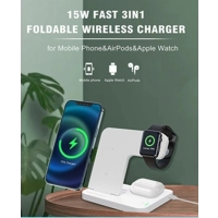 Cargador Inalámbrico de 15W Plegable, 3 en 1, Stand y Cargador Doble