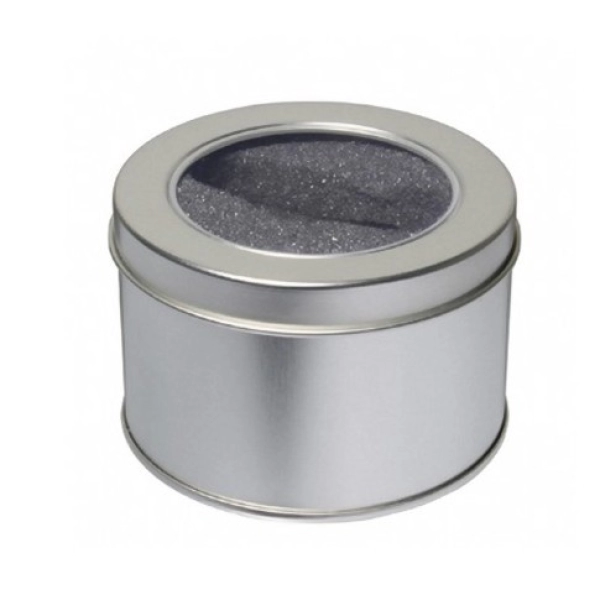 Caja Redonda Mediana de Aluminio con Ventana para empaque de USB