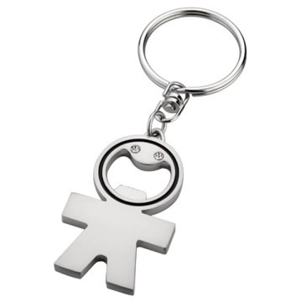 Llavero Metalico en forma de muñeco, con destapador y brillantes