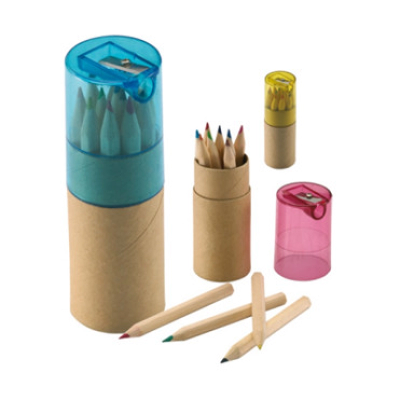 Set de Colores en tubo de Carton, con Sacapuntas. 10.5 x 3.5 cmts