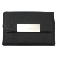 Porta tarjetas en Cuero, con placa metalica, 10.5 x 6.5 x 1.5 cmts.
