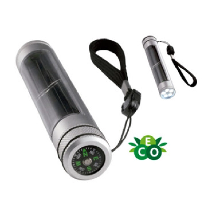 Linterna Lost, con panel solar, brújula, luz LED y cordon, 12.1 x 2.4 cmts