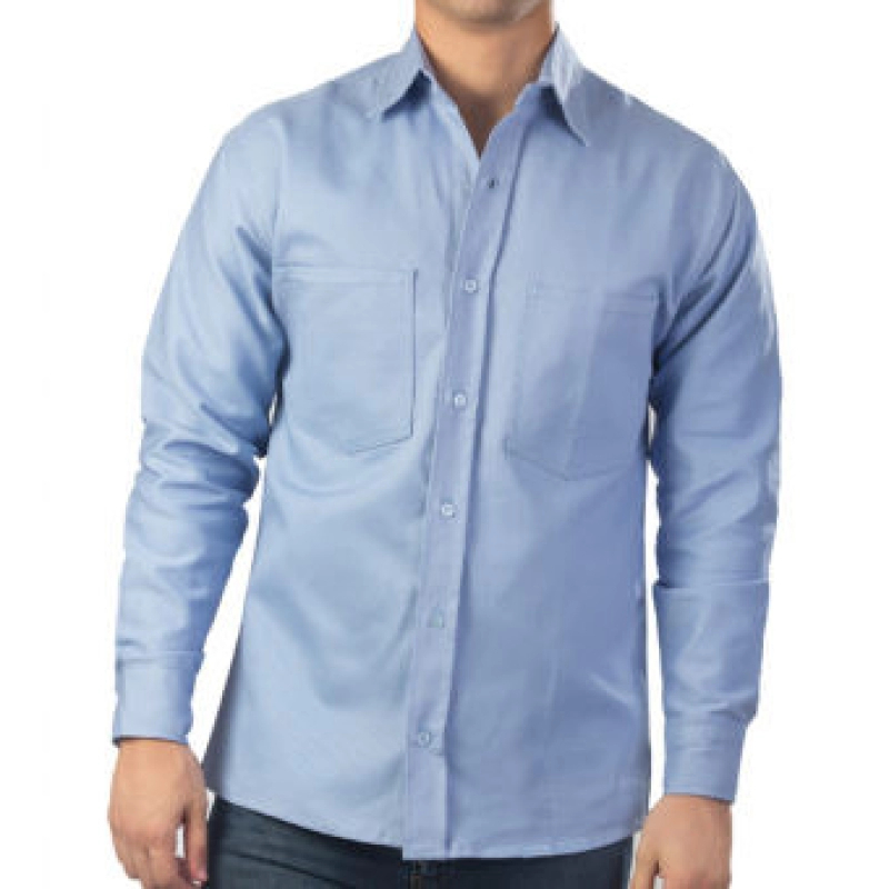 Camisa en tela drill de algodón, manga larga, cuello corbata