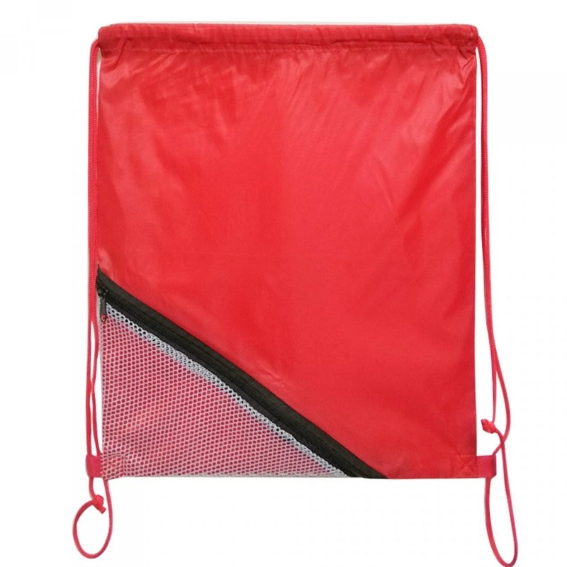 Tula Bimini, en poliester con bolsillo diagonal en malla, 34 x 43 cmts